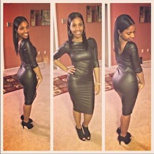 Faux Leather Midi Dress